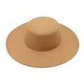 Classic camel flat top wide brim wool felt boater hat for women in French Hepburn style - Camel