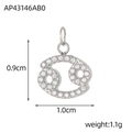 Silver Cancer zodiac pendant with micro-paved white zircons and dimensions of 1.0cm by 0.9cm - Steel Color Cancer (Inlaid)