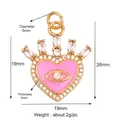 Pink enamel heart crown pendant with evil eye detail and sparkling zircon stones - Crown Heart Evil Eye Pink