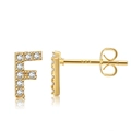 Detail of 18K gold plated brass F letter stud earring with sparkling cubic zirconia stones - Style F