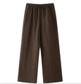 Détail du pantalon large en lin marron foncé avec taille élastique à cordon - Pantalon Café
