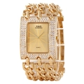 Orologio al quarzo dorato con castone di strass e cinturino a catena multifilo elegante - Quadrante Oro Cinturino Oro Con Diamanti