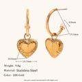 18K gold plated stainless steel heart pendant earrings with detailed measurements - Gold Mini Heart Charm Pearl Earrings