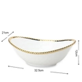 White oval ceramic bowl with gold beaded rim, dimensions 32.5cm x 21cm x 12cm - 12 Inch Gold Boat Shape Bowl