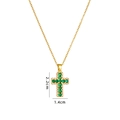 Gold cross necklace featuring vibrant green cubic zirconia and white stone pave setting - Gold Emerald Cross (A770)