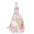 Pink kids chest bag with floral print, transparent sequin compartment and adjustable strap - Pink