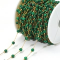 DIY gold-plated stainless steel chain featuring green malachite style round stone beads - 0.8mm Gold Chain 4.5mm Green Turquoise Beads