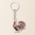 Portachiavi in acrilico con stampa di gallo colorato, anello in metallo e catenella - Gallo Dipinto Artistico