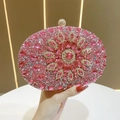 Detail of pink rhinestone evening bag with central sunflower crystal pattern - Rose Red