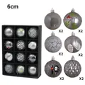 Set van 12 zilveren kerstballen van 6cm met glitter en matte texturen in een vensterdoos - 12 Stuks/6cm / Zilverijs