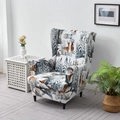 Elastic wingback chair cover featuring a deer in snowy forest print on soft fabric - Snow Deer