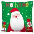 Green Christmas pillow case with Santa Claus and HO HO HO text in a square shape - Style 13-Green Background Santa HO