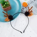 Brown reindeer antler headband with plush ears and black fur balls on star tulle background - Style 39 Brown Antler Black Ball