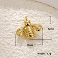 Gold bee pendant with white shell and zircon inlay for DIY jewelry making 12x13mm - Gold Plated Copper Bee