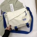 Weiße Messenger-Tasche aus Segeltuch mit blauen Riemen und Duo Ning Label für Alltag - Ohne Anhänger / Weiß