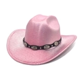 Detail der rosa Metallic-Cowboyhut mit gewebten Fasern und schwarzem Kunstledergürtel - M (56-58cm) / Dunkelrosa