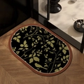 Oval black diatomite bathroom mat with gold leaf and bird patterns on wooden floor - Dark Leaf Silhouette - Oval / 40*60cm (2.5mm Diatom Mud)