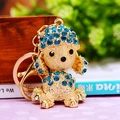 Luxury blue rhinestone poodle keychain with golden alloy ring and lobster clasp - Poodle Lake Blue Rhinestone