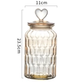 Amber heart-shaped glass storage jar with vertical texture and lid, 23.5cm height - Heart Lid Water Drop Style / Large