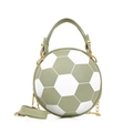 Fashionable soccer ball shaped handbag in sage green and white with gold chain strap - Soccer Fruit Green