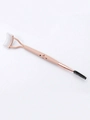 Dual-ended pink eyelash comb and brush tool with rose gold accents and protective cover - Double Head Foldable Steel Tooth Comb Style / Beige