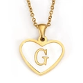 Golden heart pendant necklace with letter G and white inlay on a fine chain - Letter G - Gold Heart White Shell