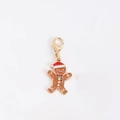 Christmas gingerbread man pendant in brown alloy with red hat and golden lobster clasp - Gingerbread Man with Santa Hat