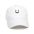 Kids minimalist white cotton baseball cap featuring black embroidered smiley face - Kids 52-54cm / White