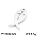 Silberner Edelstahl-Fischanhänger mit Kreuz-Design 24x10mm 1,3g Schmuckzubehör - 24*10mm / Stahlfarbe (KLJ7142-Z)
