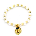 Parelarmband met gouden metalen kralen en een kleurrijke zirkonia boze oog vis hanger - Strass Boze Oog Vis Hanger Stijl (D1)