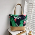 Linen tote bag with tropical rainforest prints and large capacity for casual travel - Pink and Green