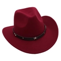 Detail of burgundy wool cowboy hat with leather band, silver stars and metal studs - Wine Red (Star Band)
