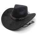 Detalle de sombrero vaquero negro con banda de cuero marrón y remaches plateados - Negro / M (56-58cm)