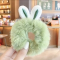Light green faux fur bunny ear scrunchie with sparkling embroidery detail - Green Plush Rabbit Ears