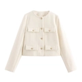 Women's cream tweed short blazer jacket with gold buttons and flap pockets - XS / Milky White