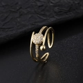 Gold multi-layer snake ring with white zircon stones and adjustable open band design - Gold Multi-layer Interwoven Zircon Ring