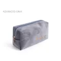 Rectangle makeup bag in advanced gray velvet with elegant gold embroidery lettering - Square Bag / Premium Grey