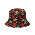 Tropical coconut tree print bucket hat in black cotton canvas for summer sun protection - Black Red Palm Tree (R)