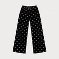 Classic black wide-leg cotton denim pants with white star flower all-over print - XS / Black Garden