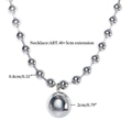 Dettaglio della collana di perle d'acciaio argento con perle da 0,8 cm e pendente da 2 cm - Collana / Catena di estensione 40+5 cm / Argento