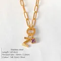 Collana a graffetta in acciaio inossidabile placcato oro 14K con lettera Z e zircone - Lettera Z (XNL0079)