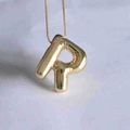 Polished gold-plated balloon letter P pendant with a fine cross chain necklace - Letter R
