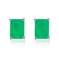 Elegant S925 sterling silver studs featuring rectangular emerald green zircon stones - 925 Silver / Emerald