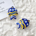 Macro view of handmade blue and yellow ceramic goldfish beads for DIY jewelry making - Price per Piece / Blue and Yellow