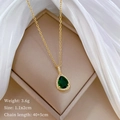 Close-up of gold drop necklace with green zircon pendant and technical dimensions - Waterdrop Green Zirconia Necklace (C123)