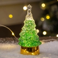 Grüner glitzernder LED-Weihnachtsbaum-Tischschmuck mit glänzendem Goldfuß und Sternspitze - Verlauf Grün