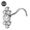 L-shaped G23 titanium nose stud with clear cluster zirconia stones and silver finish - Seven-Stone Star Cluster (Style 17 5-Shaped) / 0.8x7mm