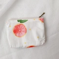 Mini white fabric coin purse with pink grapefruit print and bronze chain zipper - Red Grapefruit