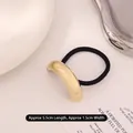 Minimalist elastic hair tie with polished gold curved metal plate decoration - Kc Gold Single Layer
