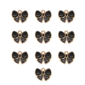 Makroansicht von zehn schwarz-goldenen Emaille-Schleifenanhängern für DIY-Schmuck - 10er Pack / Schwarze Schleife
